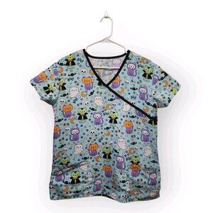 Halloween Scrub Top Size Small Cute Cats Nurse Vet Medical Uniform